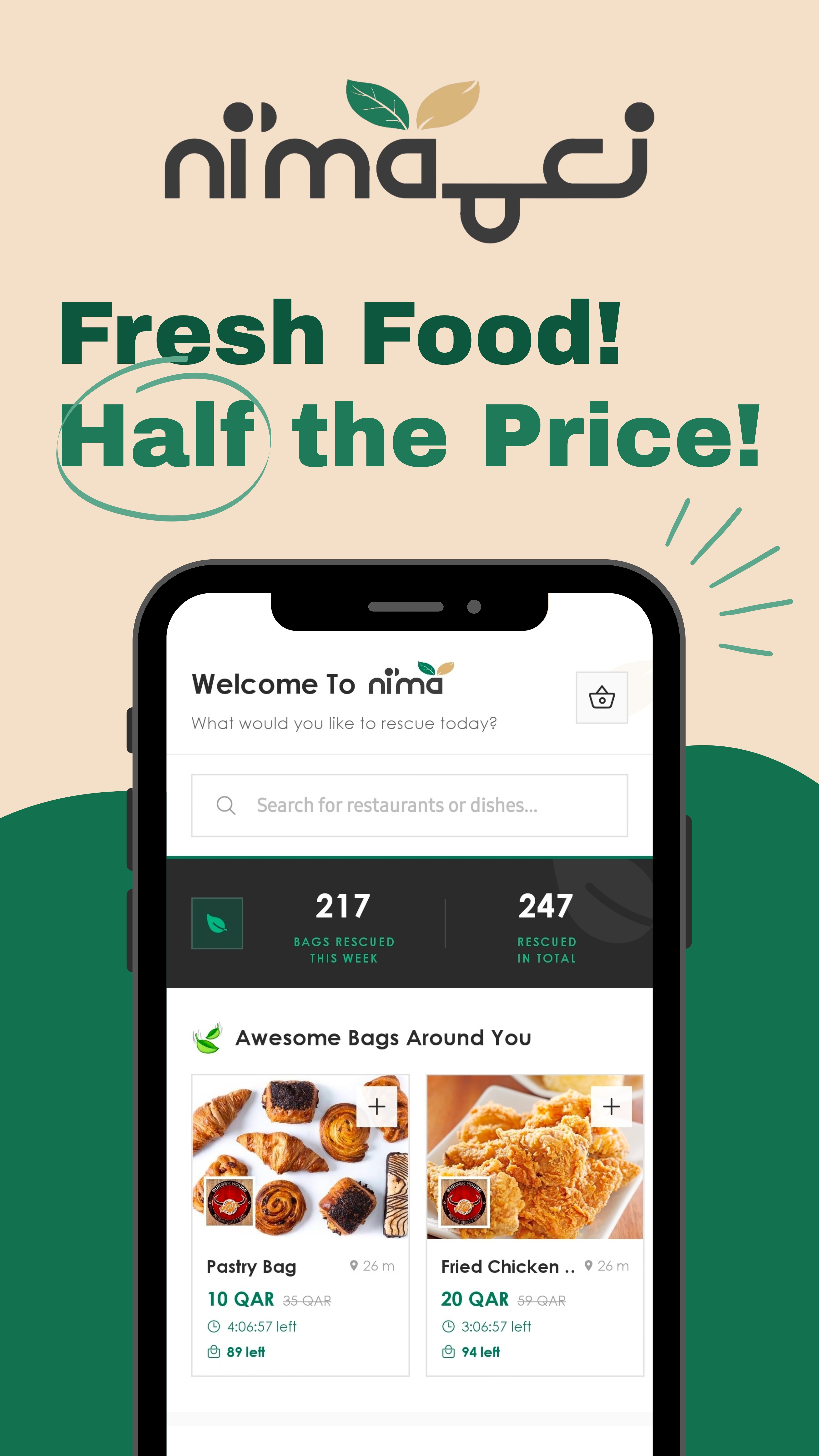 Ni'ma marketing poster: Fresh Food, Half the Price